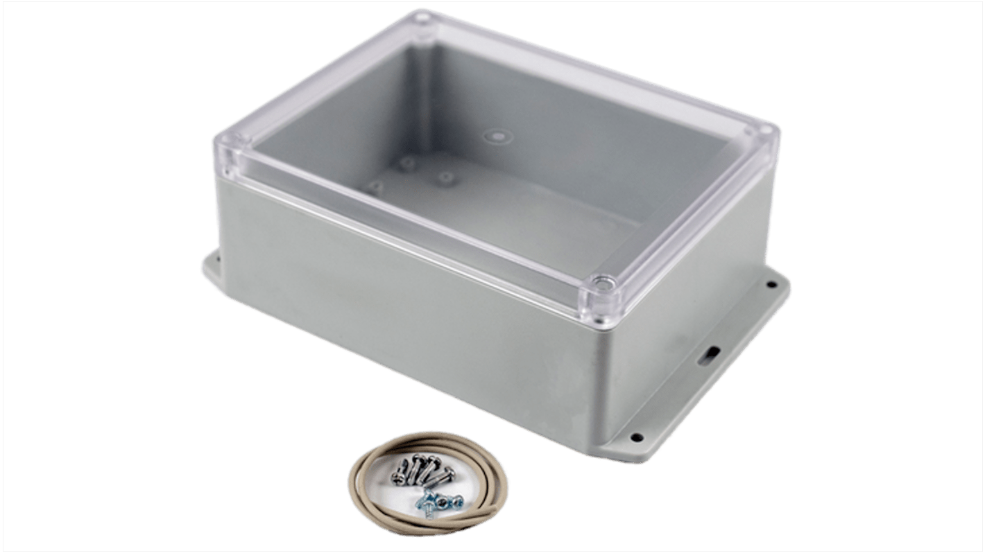 Hammond RP Series Light Grey Polycarbonate General Purpose Enclosure, IP65, Flanged, Clear Lid, 186 x 146 x 75mm