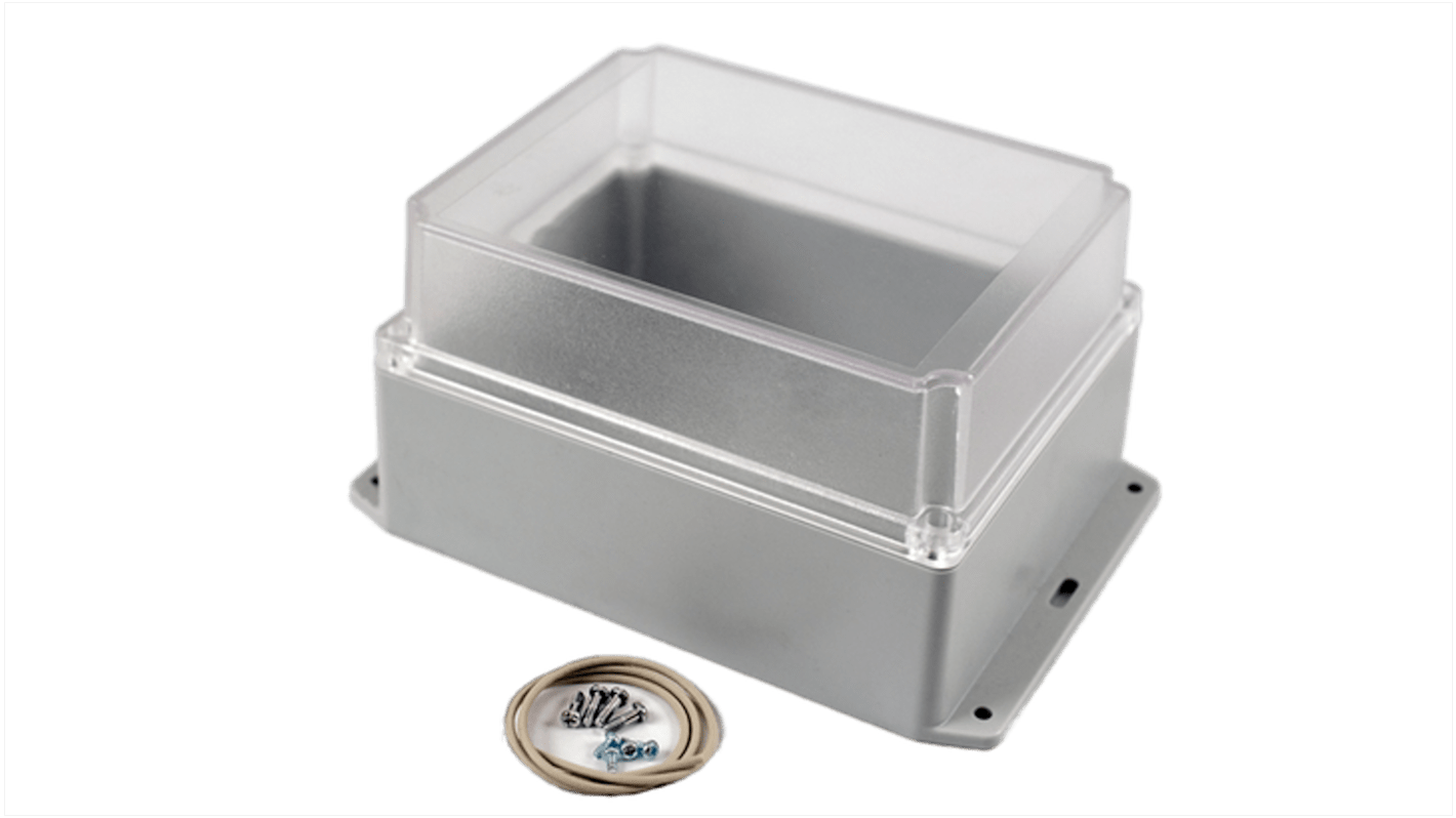 Hammond RP Series Light Grey Polycarbonate General Purpose Enclosure, IP65, Flanged, Clear Lid, 186 x 146 x 110mm