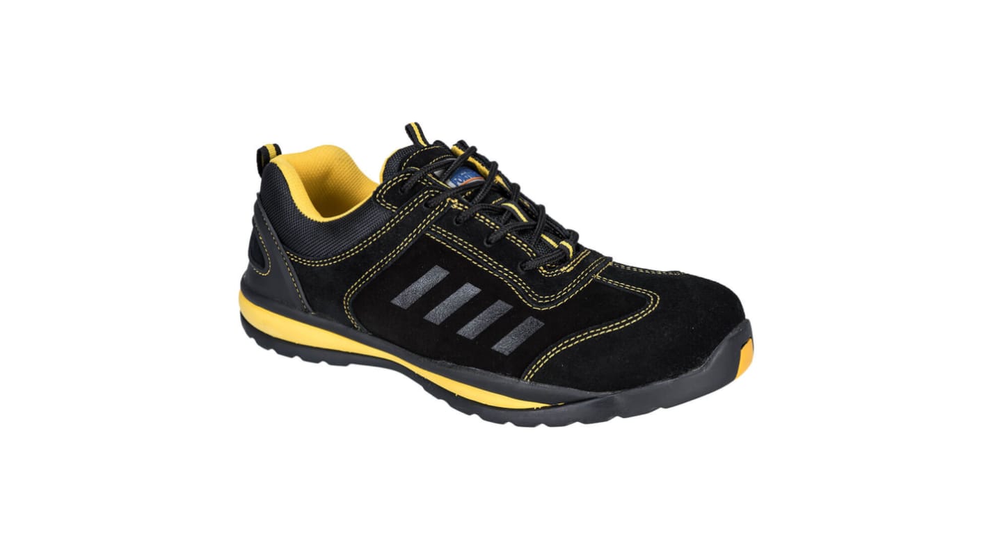 Shoes Trainer Black Leather Yellow Trim