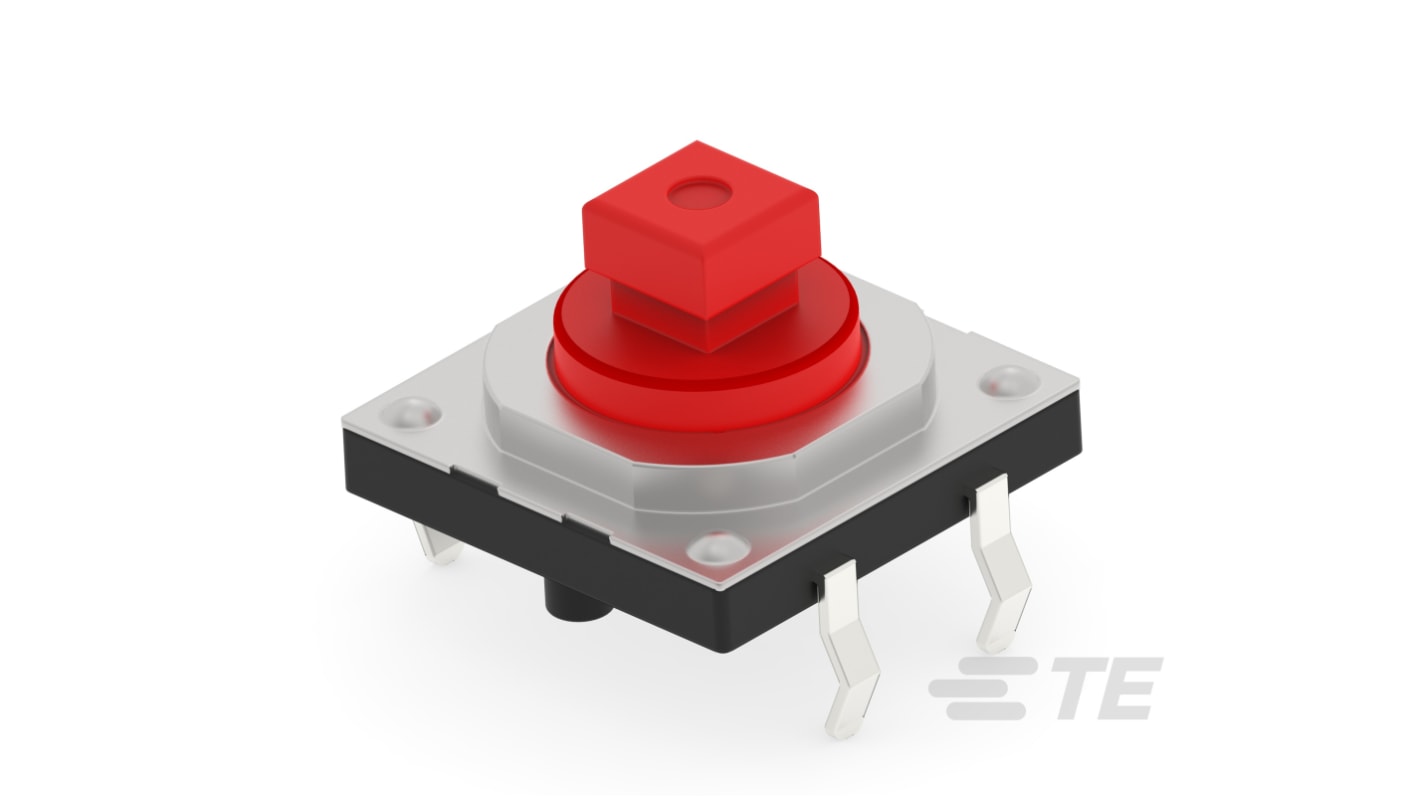 Interruptor táctil, Rojo, contactos SPST 7.3mm, Montaje en orificio pasante