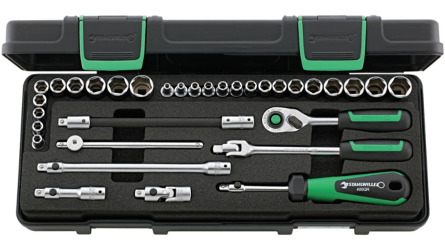 STAHLWILLE 33-Piece Imperial, Metric 1/4 in Standard Socket Set with Ratchet, 6 point