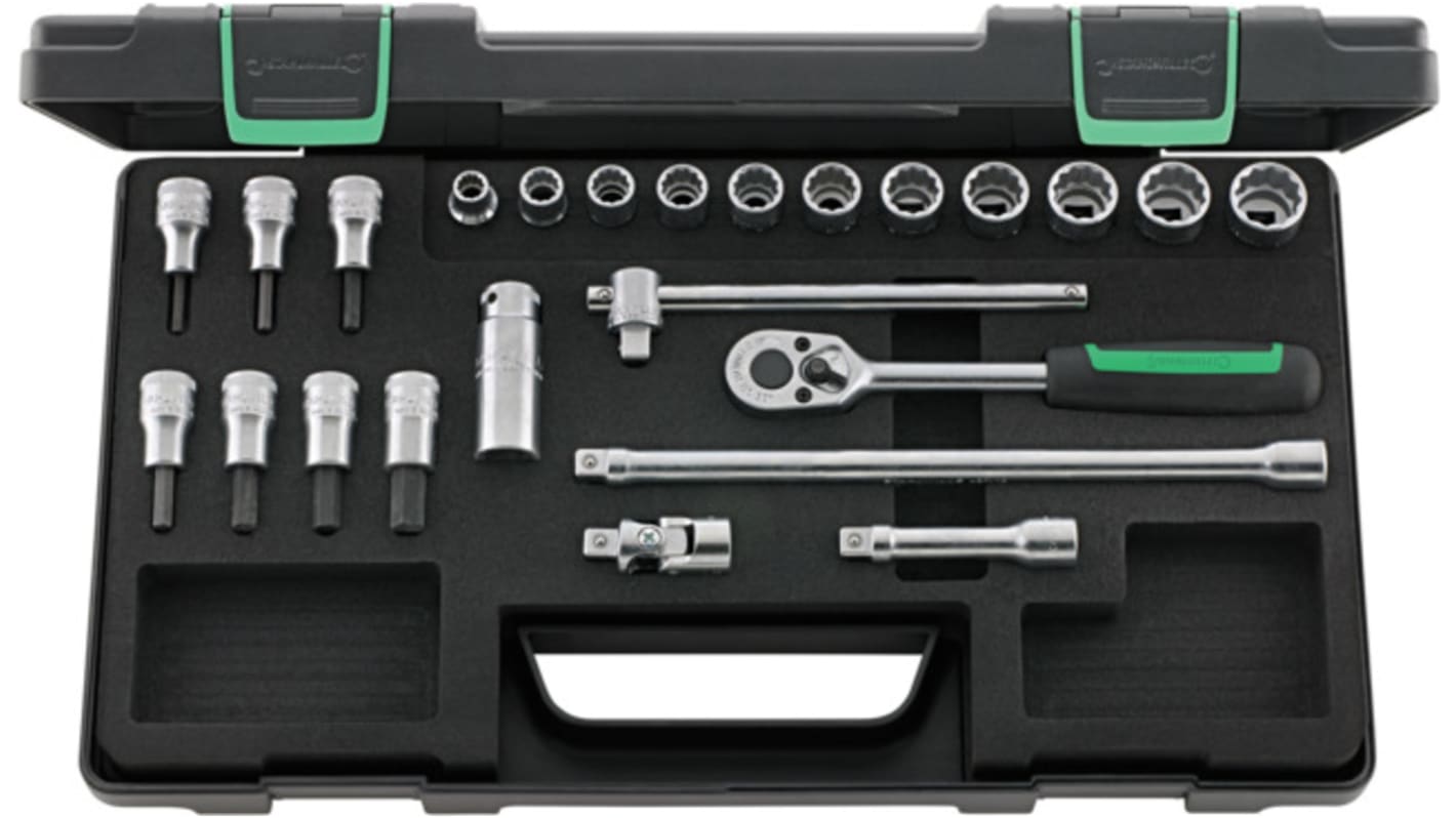 STAHLWILLE 24-Piece Metric 3/8 in Deep Socket/Standard Socket/Bit Set with Ratchet, 12 point; Hex Bit