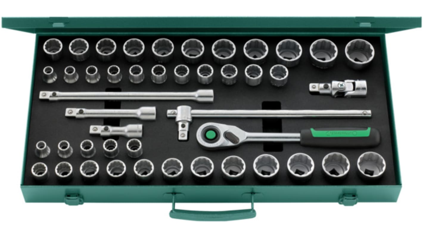 STAHLWILLE 45-Piece Imperial, Metric 1/2 in Standard Socket Set with Ratchet, 12 point