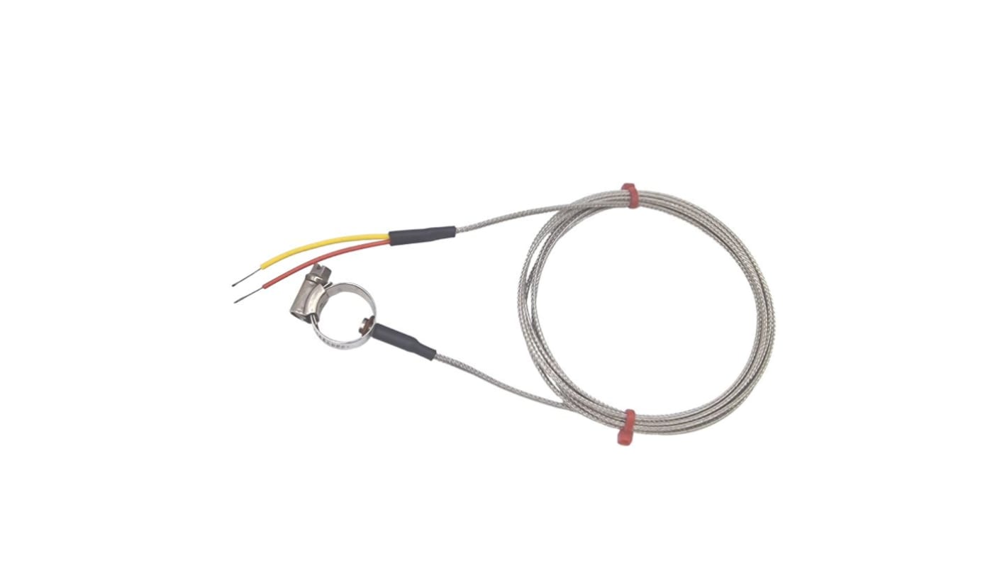 Termopar tipo K RS PRO, Ø sonda 22-30mm x 2m, temp. máx +350°C, cable de 2m, conexión Extremo de cable pelado