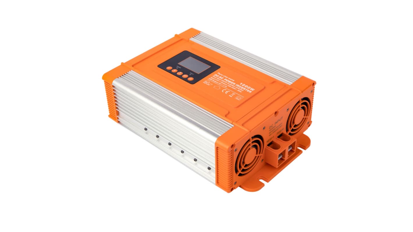 RS PRO Pure Sine Wave 1200W Fixed Installation DC-AC Power Inverter, 12V dc Input, 230V ac Output, No