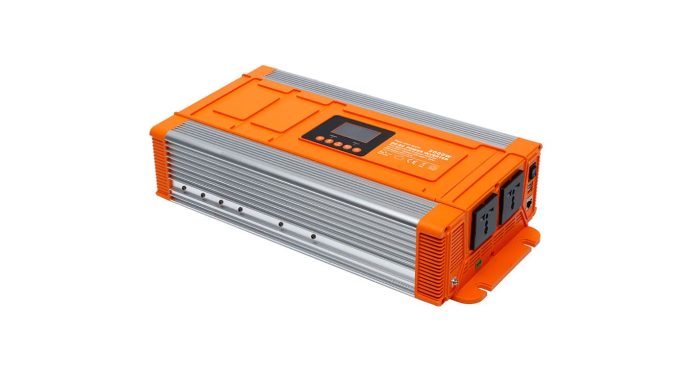 RS PRO Pure Sine Wave 3000W Fixed Installation DC-AC Power Inverter, 12V dc Input, 230V ac Output, No