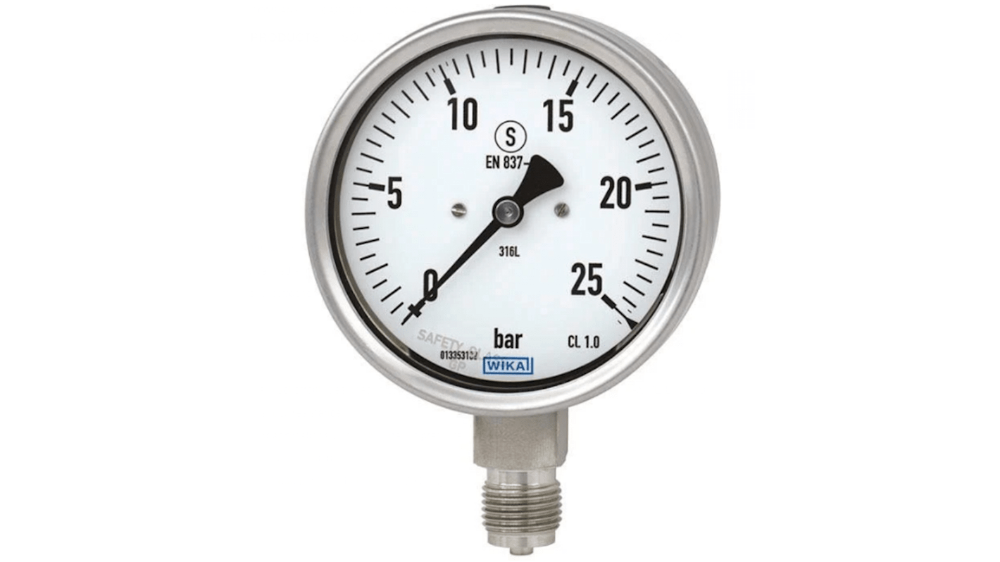 WIKA G 1/4 Analogue Pressure Gauge 250bar Bottom Entry, 13045105, 0bar min.