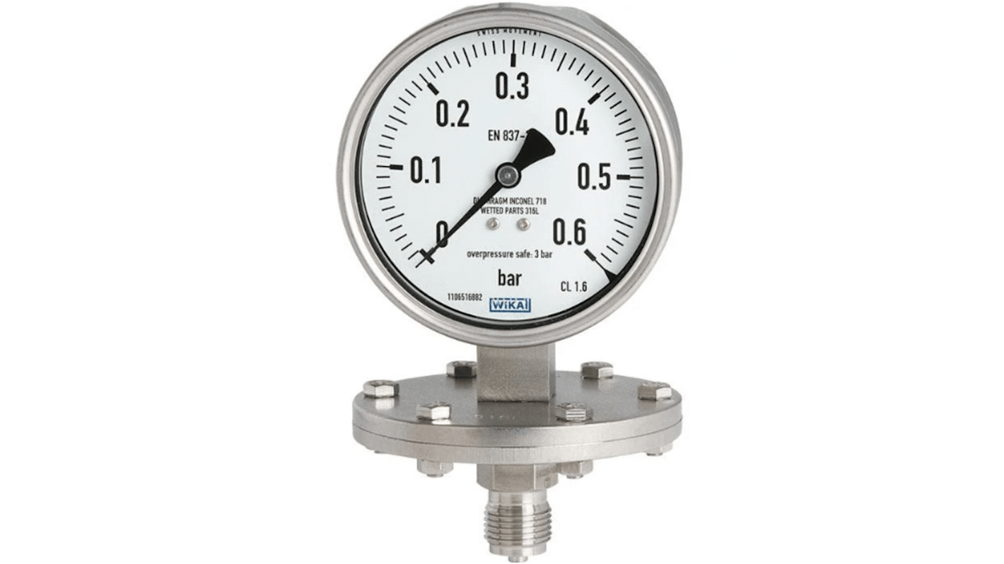 WIKA DN 50 Analogue Pressure Gauge 25bar Bottom Entry, 14108142, 0bar min.