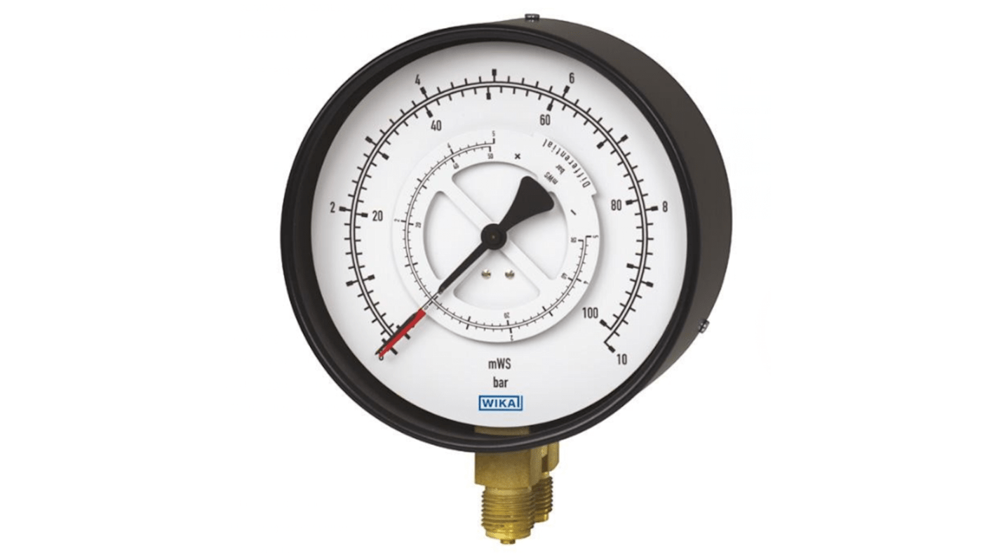 WIKA G 1/2 Analogue Differential Pressure Gauge 60bar Bottom Entry, 40037584, 0bar min.