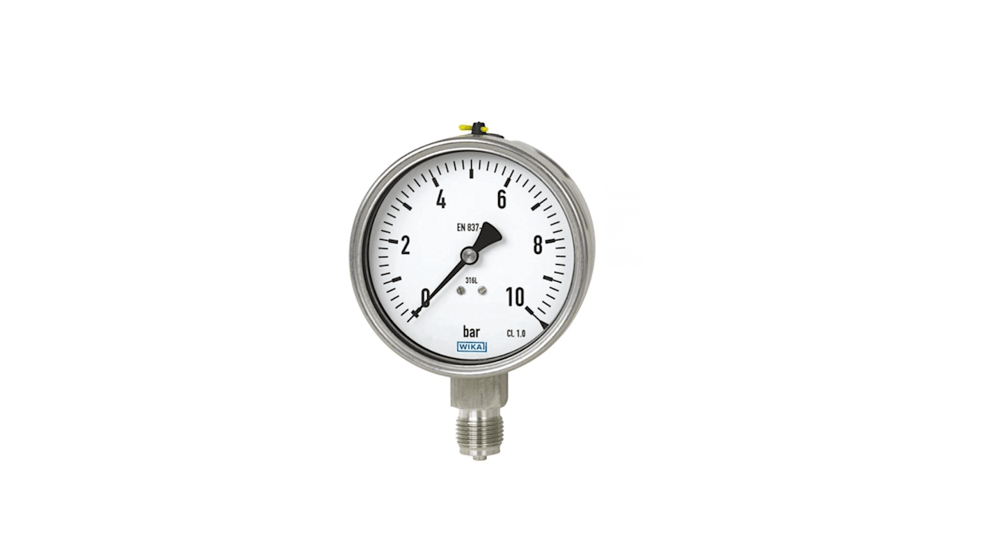 WIKA DSS1 Druckmessgerät Prozessanschluss hinten Analog 0bar → 10bar, Ø 100mm DN 38.1