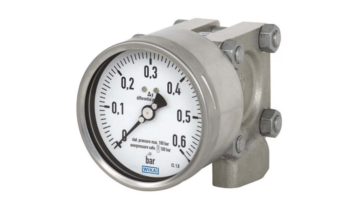 WIKA NPT 1/2 Analogue Differential Pressure Gauge 2bar Bottom Entry, 48777834, 0bar min.