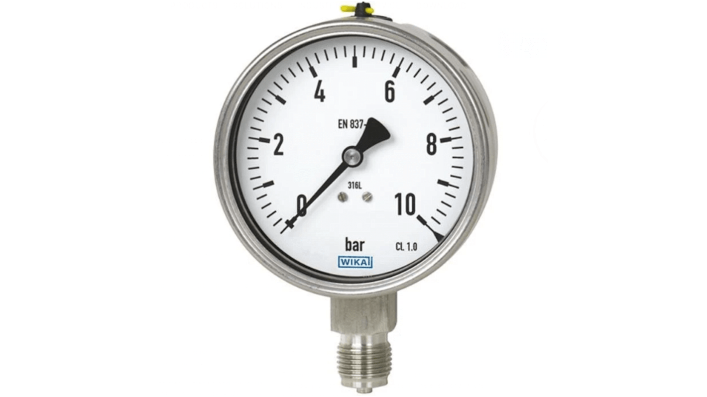 WIKA DSS1 Druckmessgerät Prozessanschluss unten Analog 0bar → 250bar, Ø 100mm NPT1/2