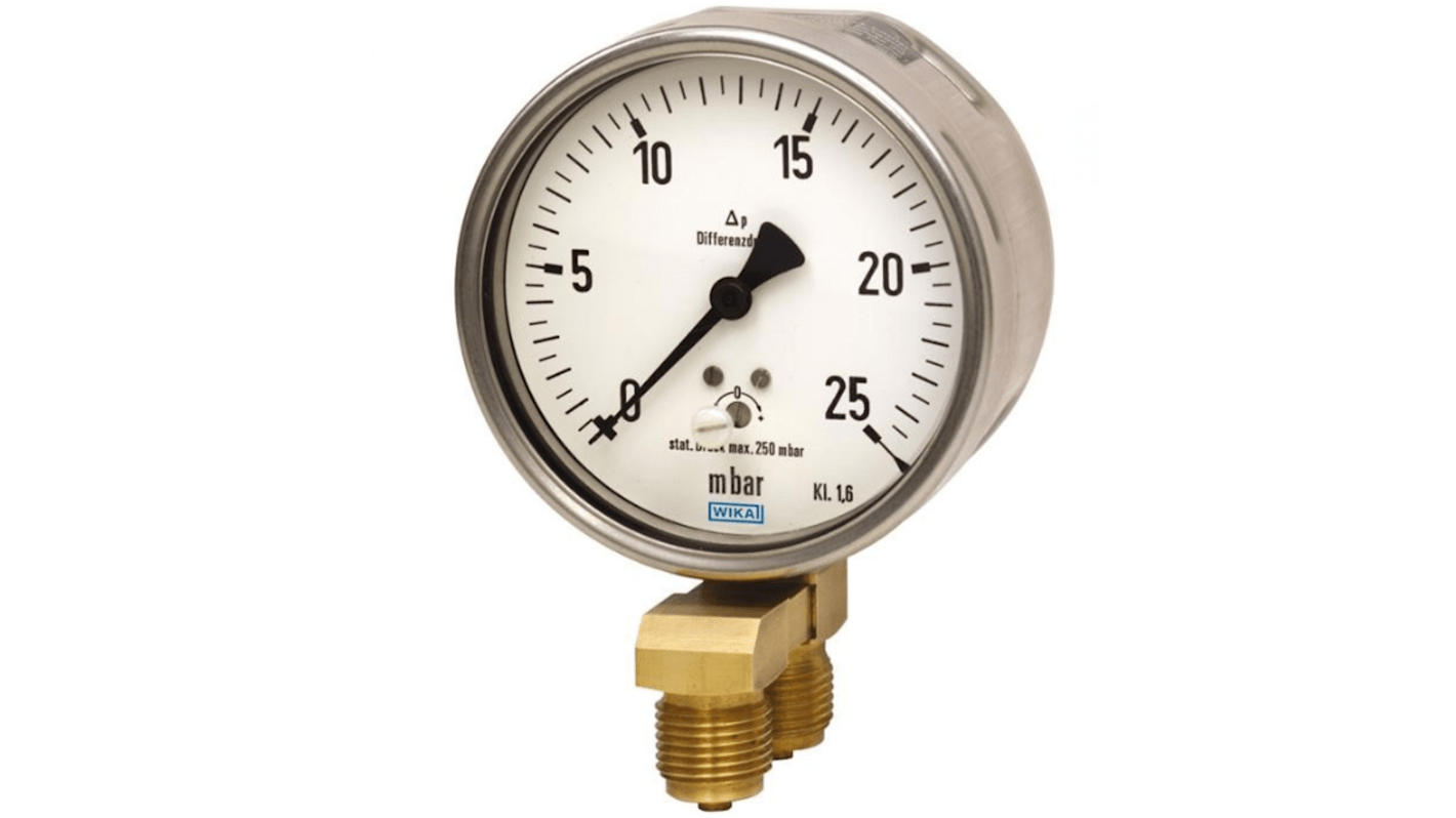 Manometro differenziale WIKA, 0kPa → 2.5kPa max, G 1/2, Ø est. 100mm