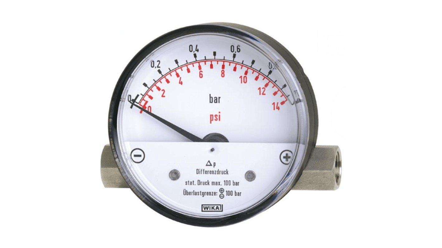 Manómetro diferencial WIKA, 0bar → 1bar, conexión NPT 1/4, Ø ext. 80mm