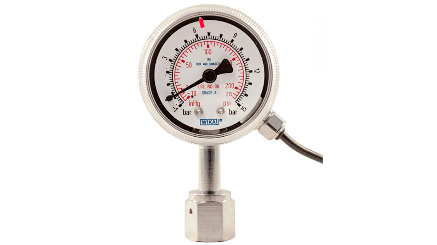 WIKA 1/4 in Analogue Pressure Gauge 7bar Back Entry, 50547976, 1bar