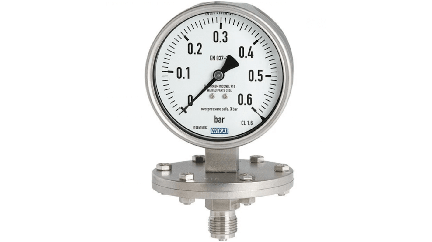 WIKA NPT 1/2 Analogue Pressure Gauge 100mbar Bottom Entry, 8503400