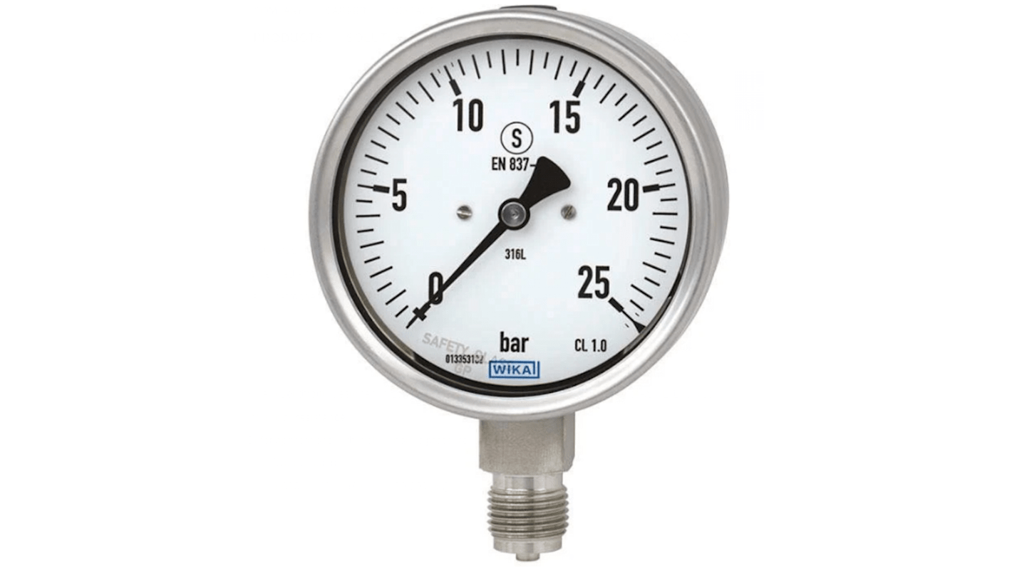 WIKA G 1/2 Analogue Pressure Gauge 100bar Bottom Entry, 9010653, 0bar