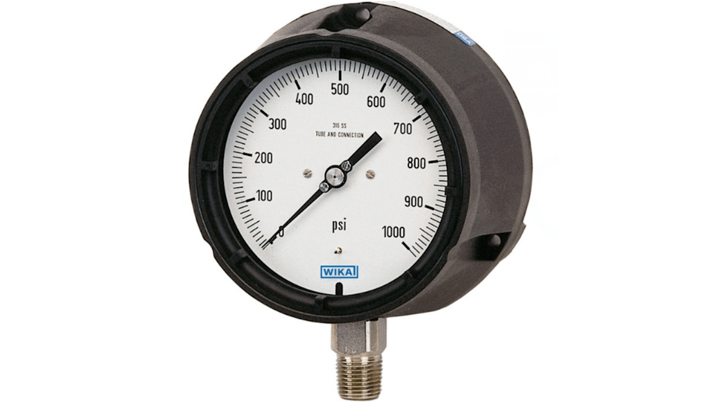 WIKA NPT 1/2 Analogue Pressure Gauge 15psi Bottom Entry, 9834800, 0psi min.