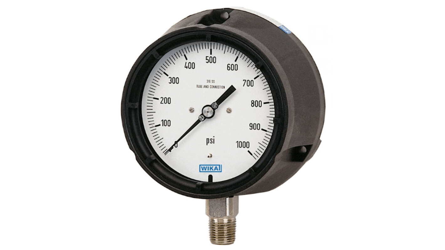 WIKA NPT 1/2 Analogue Pressure Gauge 100psi Bottom Entry, 9836858, 0psi min.