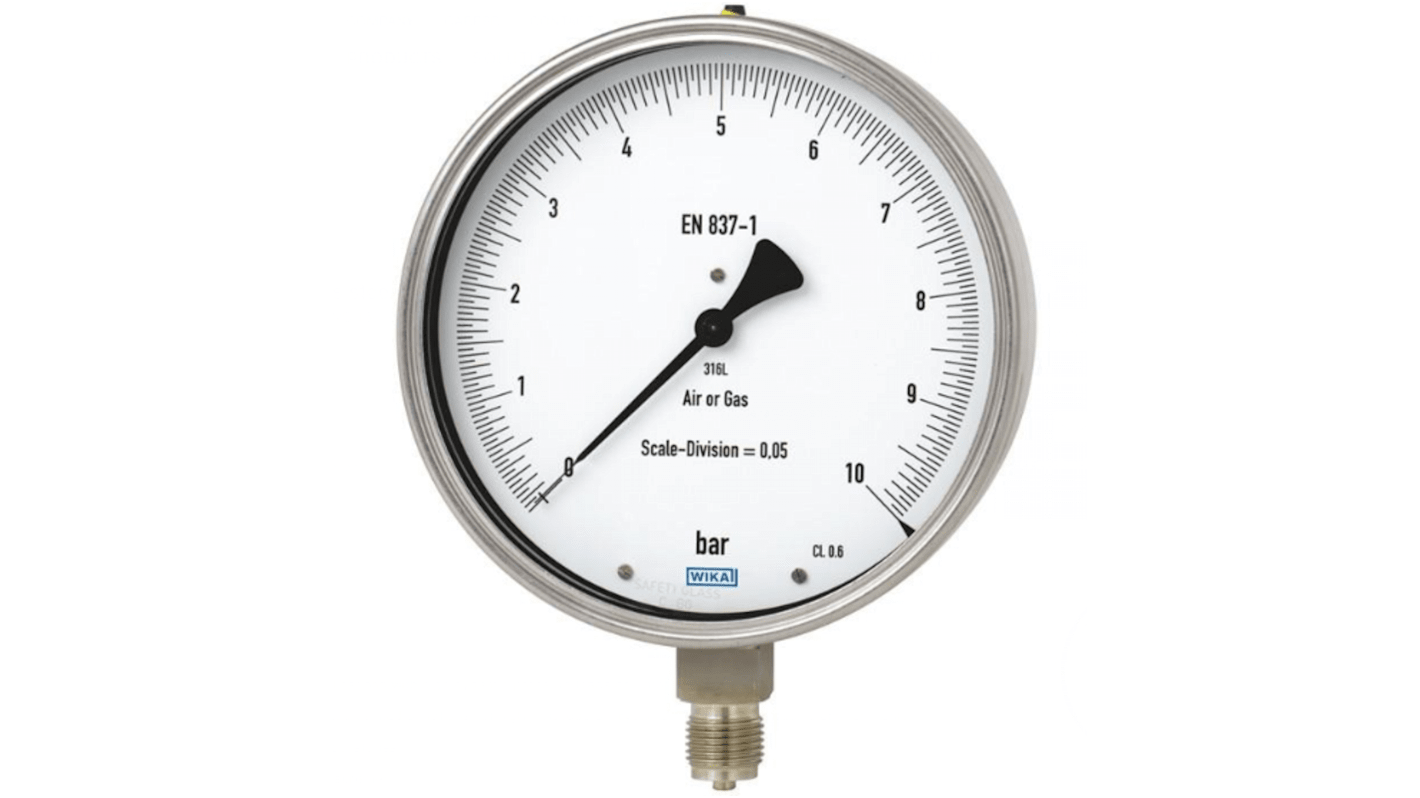 WIKA 33X.50 Druckmessgerät Prozessanschluss unten Analog 0bar → 30bar, Ø 160mm G1/2