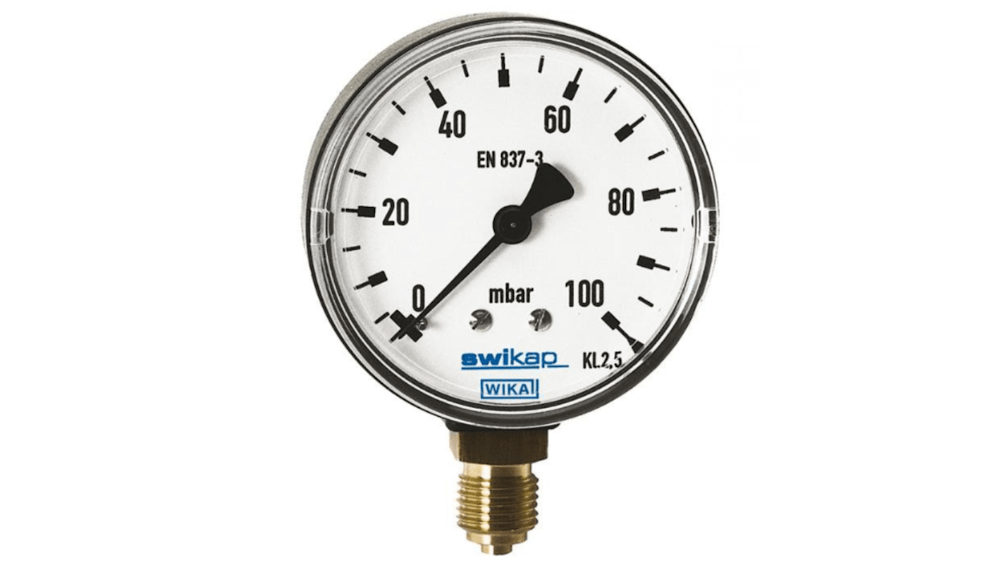 WIKA G 1/8 Analogue Pressure Gauge 0mbar Bottom Entry, 48648806, -250mbar min.