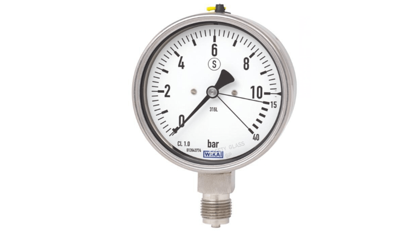 Manómetro WIKA, 0bar → 1bar, conexión G 1/2, Ø ext. 160mm