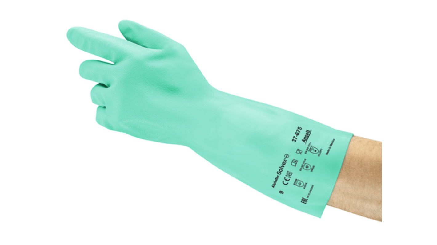 Ansell AlphaTec Solvex Green Nitrile Chemical Resistant Work Gloves, Size 7, Nitrile Coating