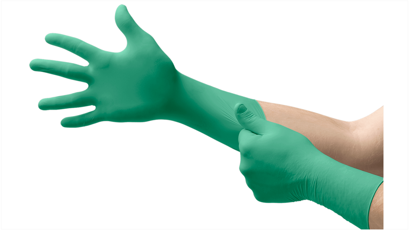 Ansell TouchNTuff® Green Powder-Free Nitrile Disposable Gloves, Size M, Food Safe, 100 per Pack