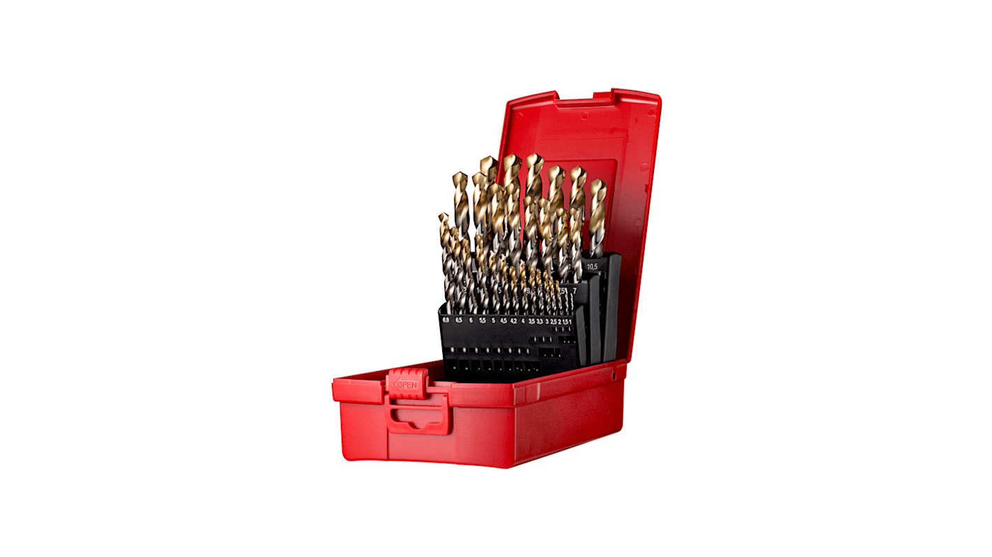 Dormer 29-Piece Jobber Drill Set for Multi-Material, 13mm Max, 1mm Min, High Speed Steel Bits