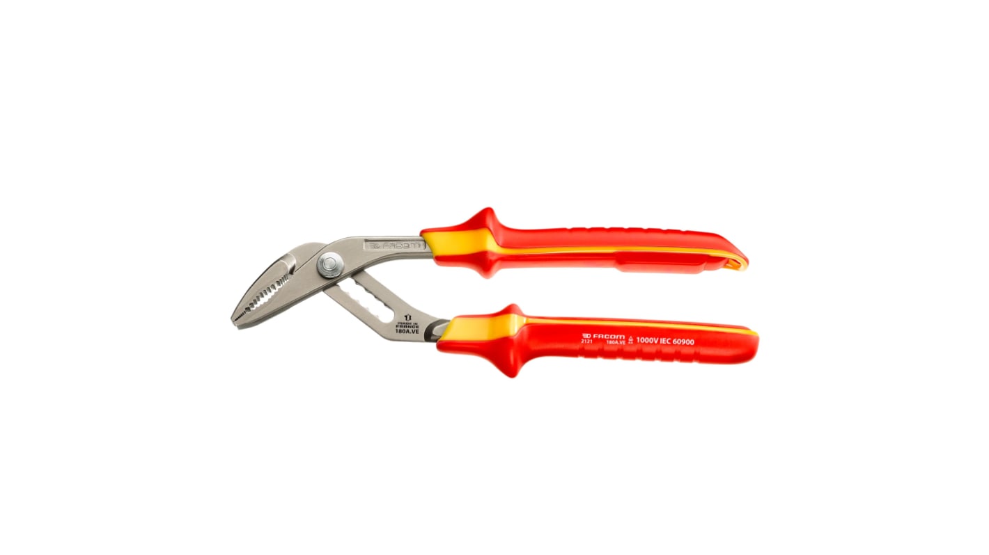 Facom 180A.VE Long Nose Pliers, 250 mm Overall, Bent Tip, VDE/1000V