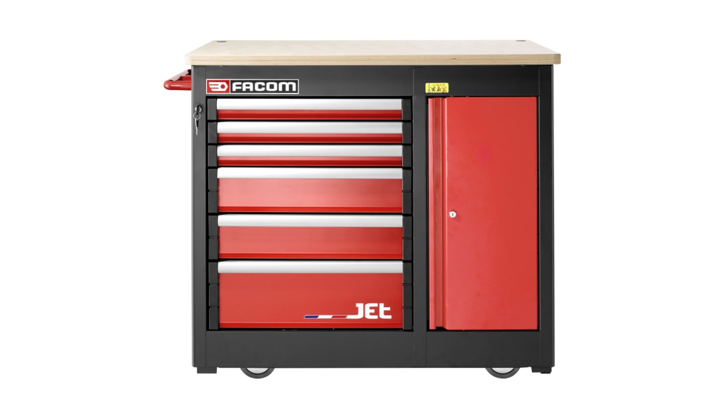 Facom 6 drawer Beech Wood Wheeled Tool Cabinet, 1.02m x 670mm x 1.22m