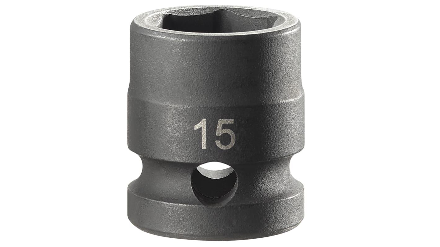 Facom 15mm, 1/2 in Drive Impact Socket Stubby Impact Socket, 21 mm length