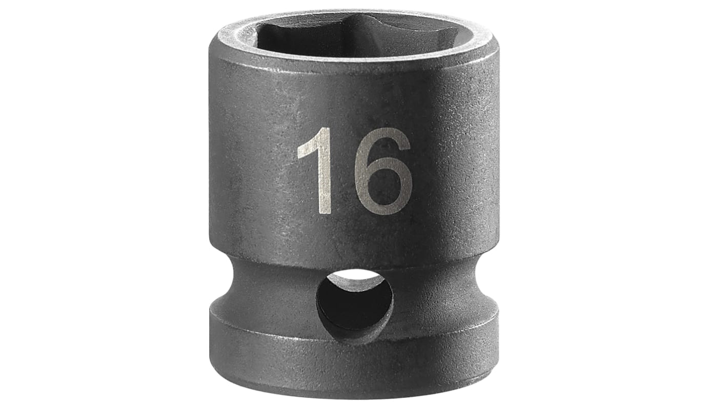 Facom 16mm, 1/2 in Drive Impact Socket Stubby Impact Socket, 22 mm length