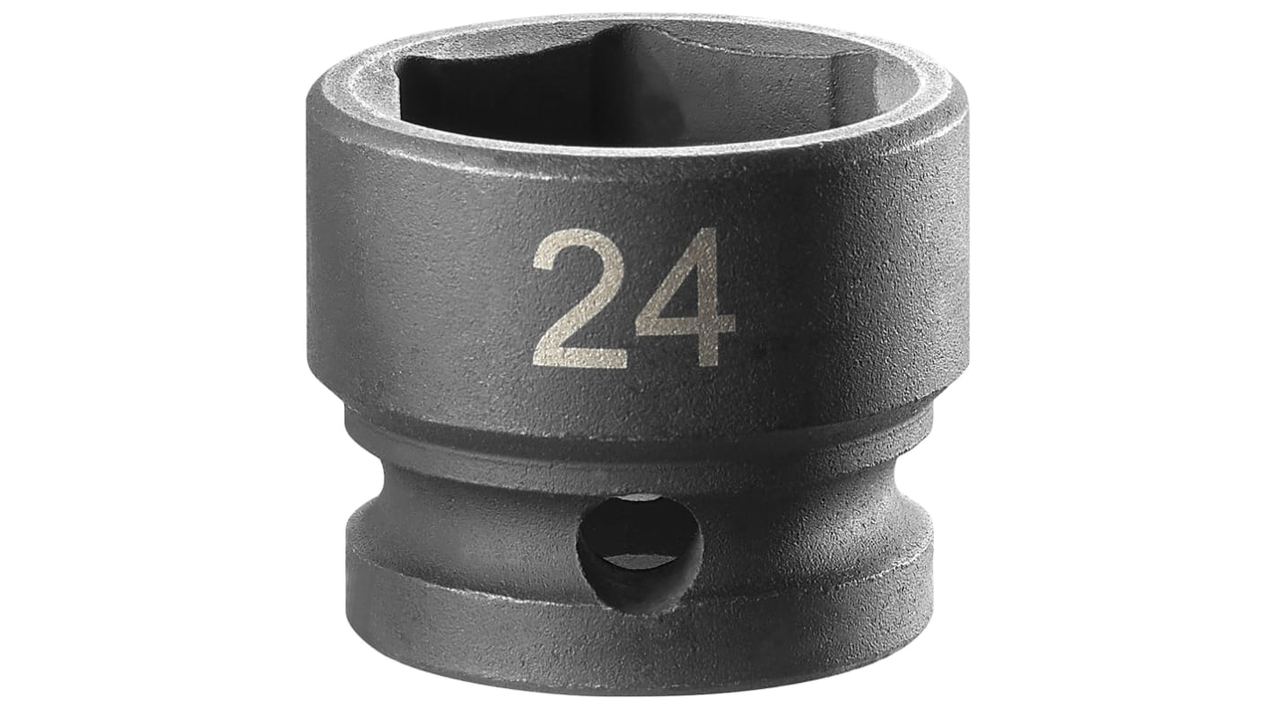 Facom 24mm, 1/2 in Drive Impact Socket Stubby Impact Socket, 28 mm length