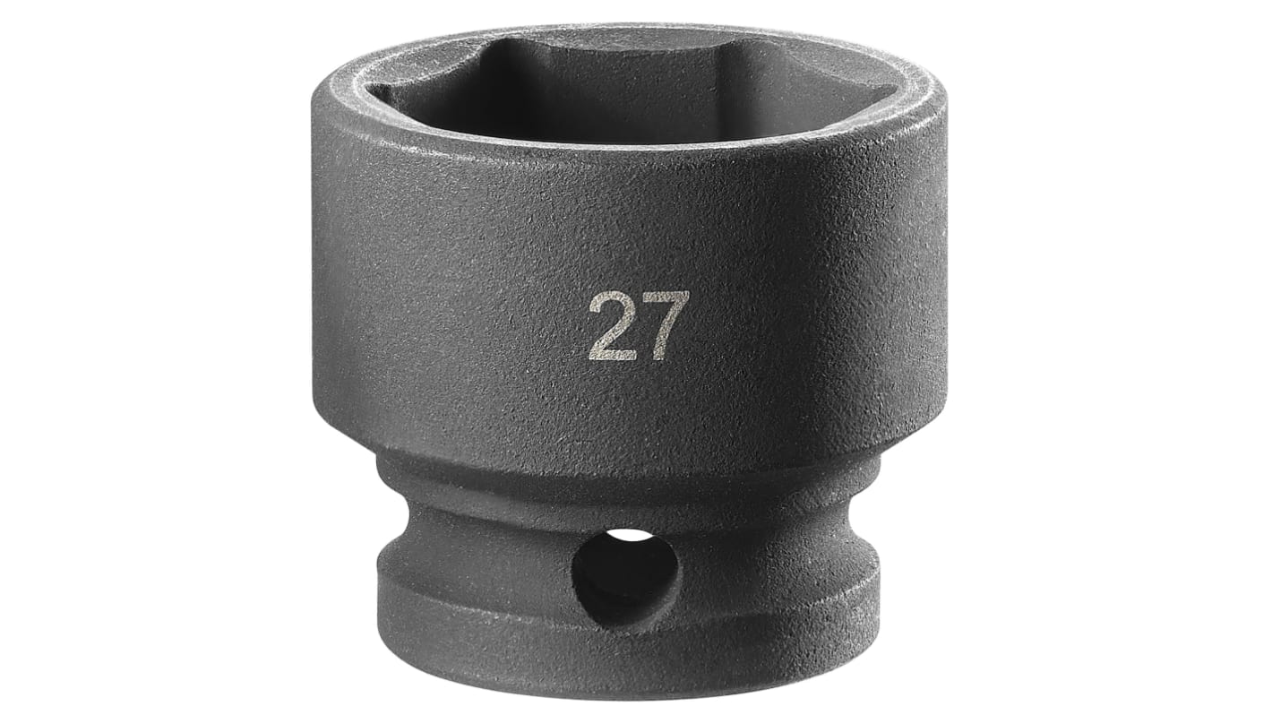 Facom 27mm, 1/2 in Drive Impact Socket Stubby Impact Socket, 32 mm length