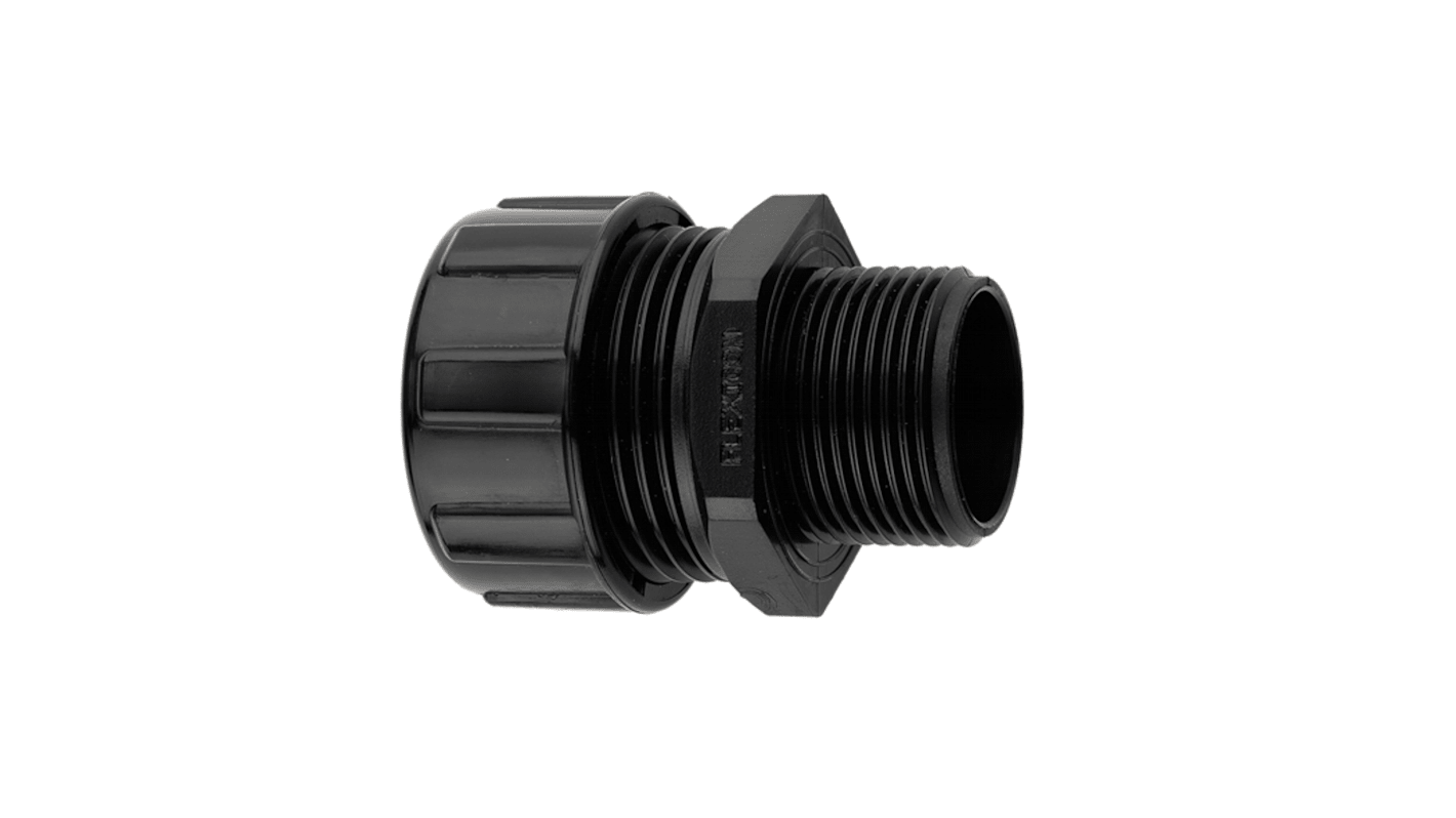 Flexicon Fixed Straight, Conduit Fitting, 25mm Nominal Size, M25mm, Nylon, Black