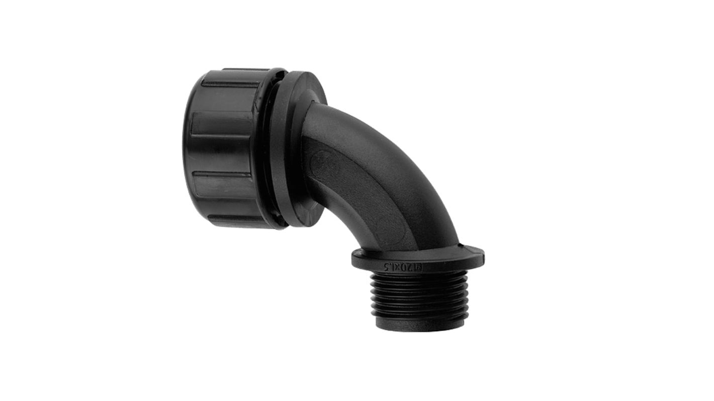 Flexicon 90° Bend, Conduit Fitting, 20mm Nominal Size, M20mm, Nylon, Black