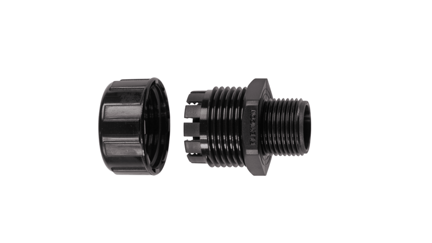 Racor para conducto Flexicon, Recto fijo de Nylon Negro, tamaño nom. 25mm, rosca M25mm