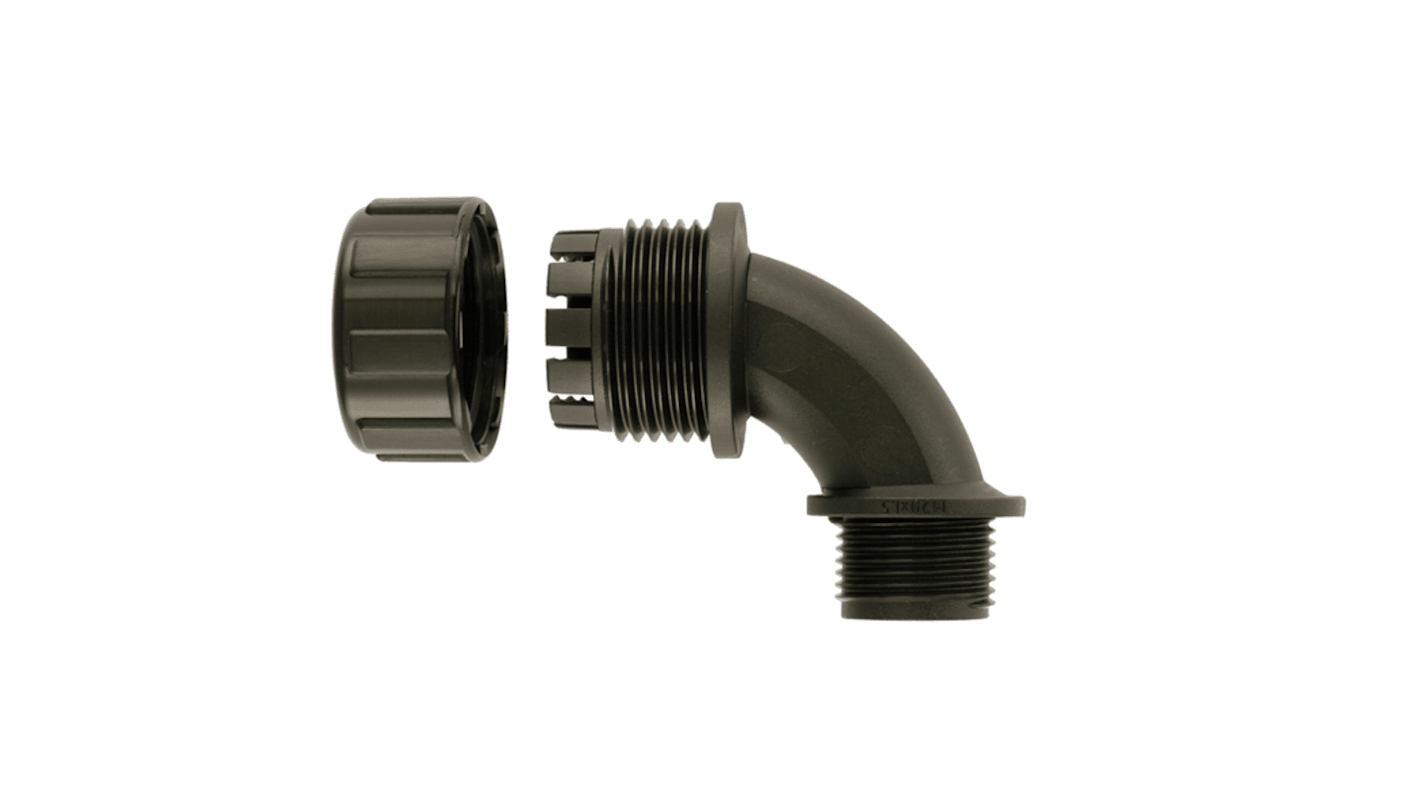 Racor para conducto Flexicon, Codo de 90° de Nylon Negro, tamaño nom. 32mm, rosca M32mm