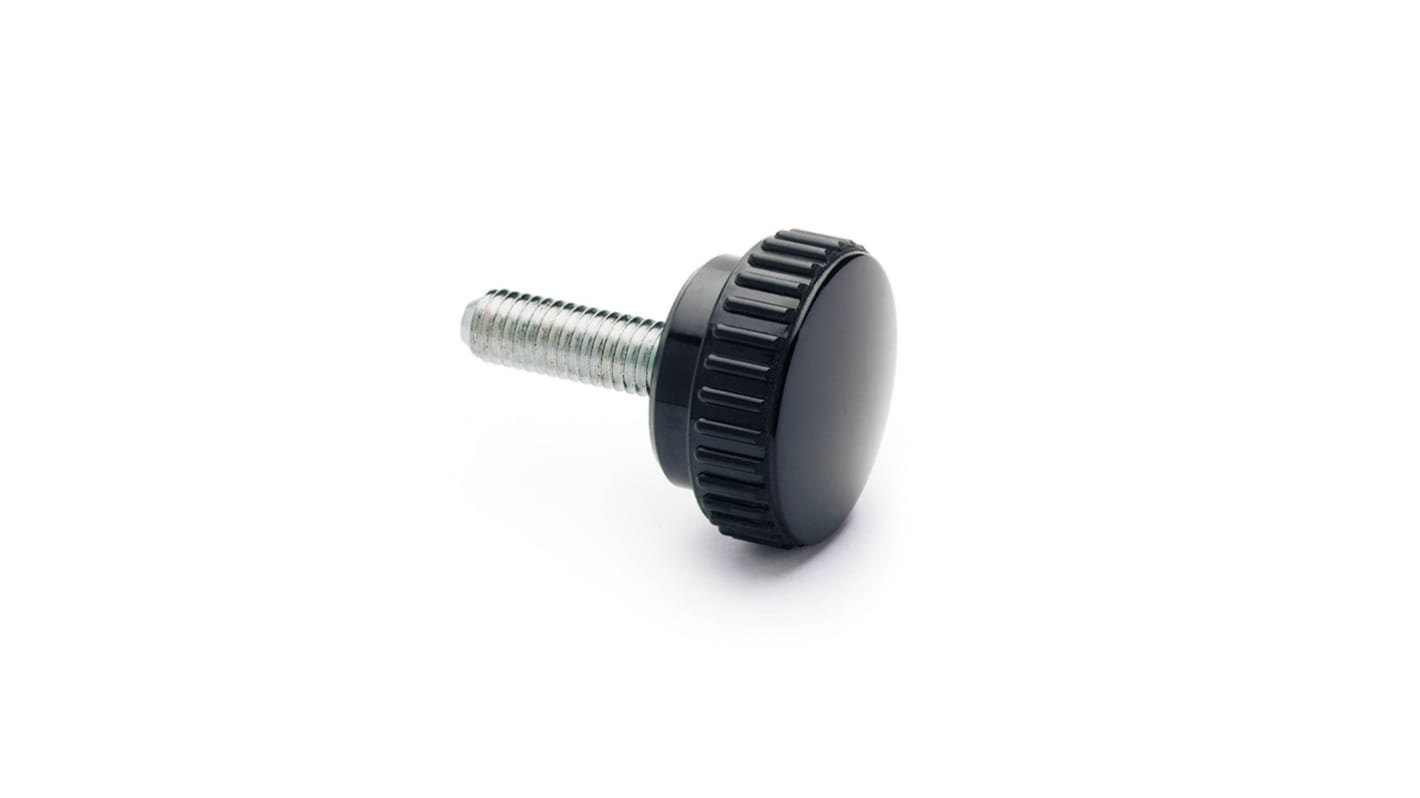 Elesa 2123 Black Duroplast Round Knob, M4 x 16, Threaded Stud