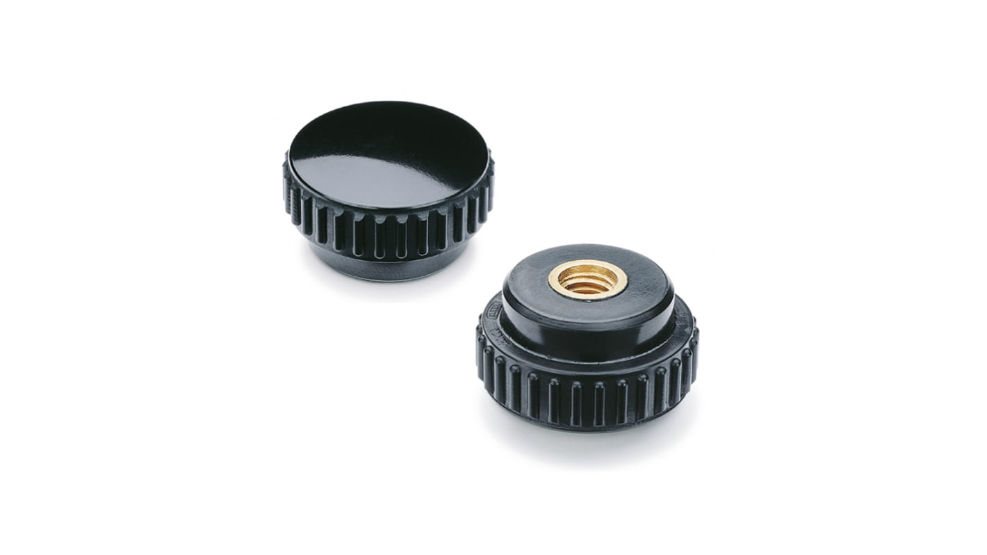 Elesa 2301 Black Duroplast Round Knob, M6, Blind Hole