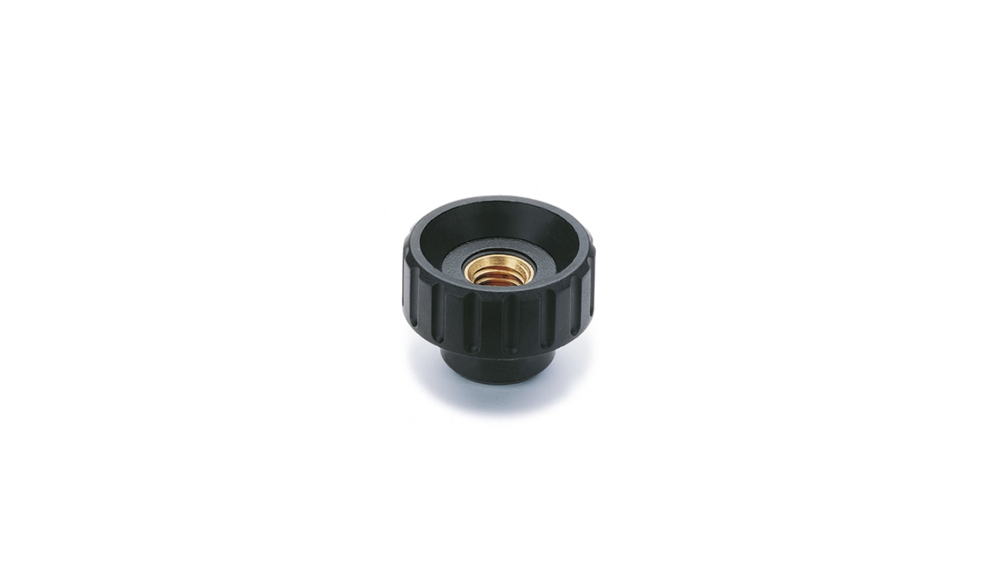 Elesa 6336 Black Polyamide Based Technopolymer Round Knob, M5, Threaded Through Hole