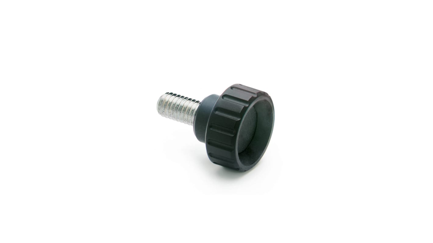 Elesa 6371 Black Polyamide Based Technopolymer Round Knob, M5 x 10, Threaded Stud