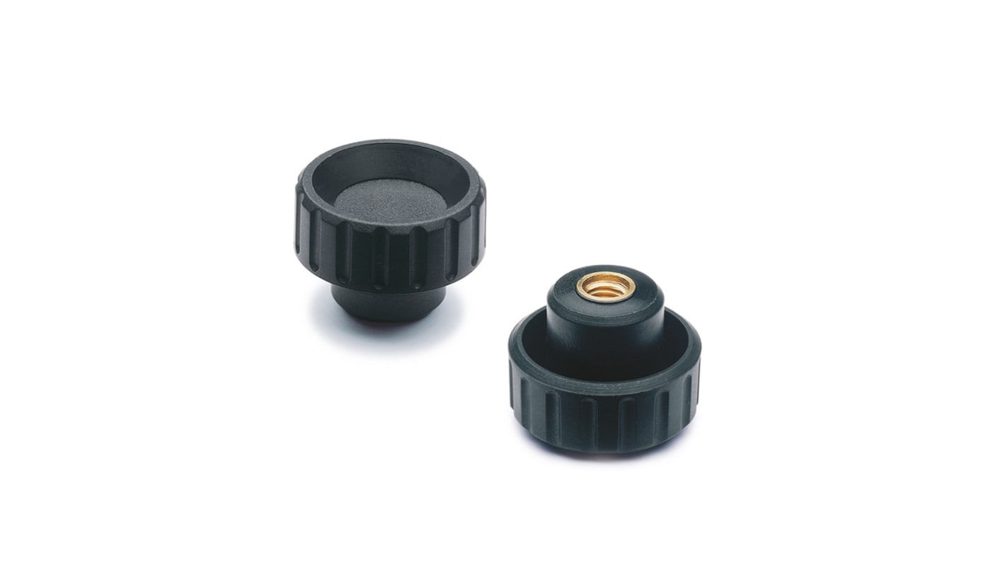 Elesa 6522 Black Polyamide Based Technopolymer Round Knob, M6, Blind Hole