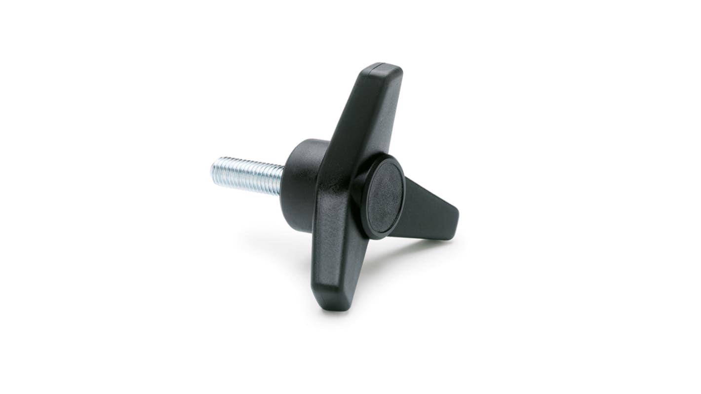 Elesa 65561 Black Glass Fibre Reinforced Polyamide Knob, M6 x 20, Threaded Stud