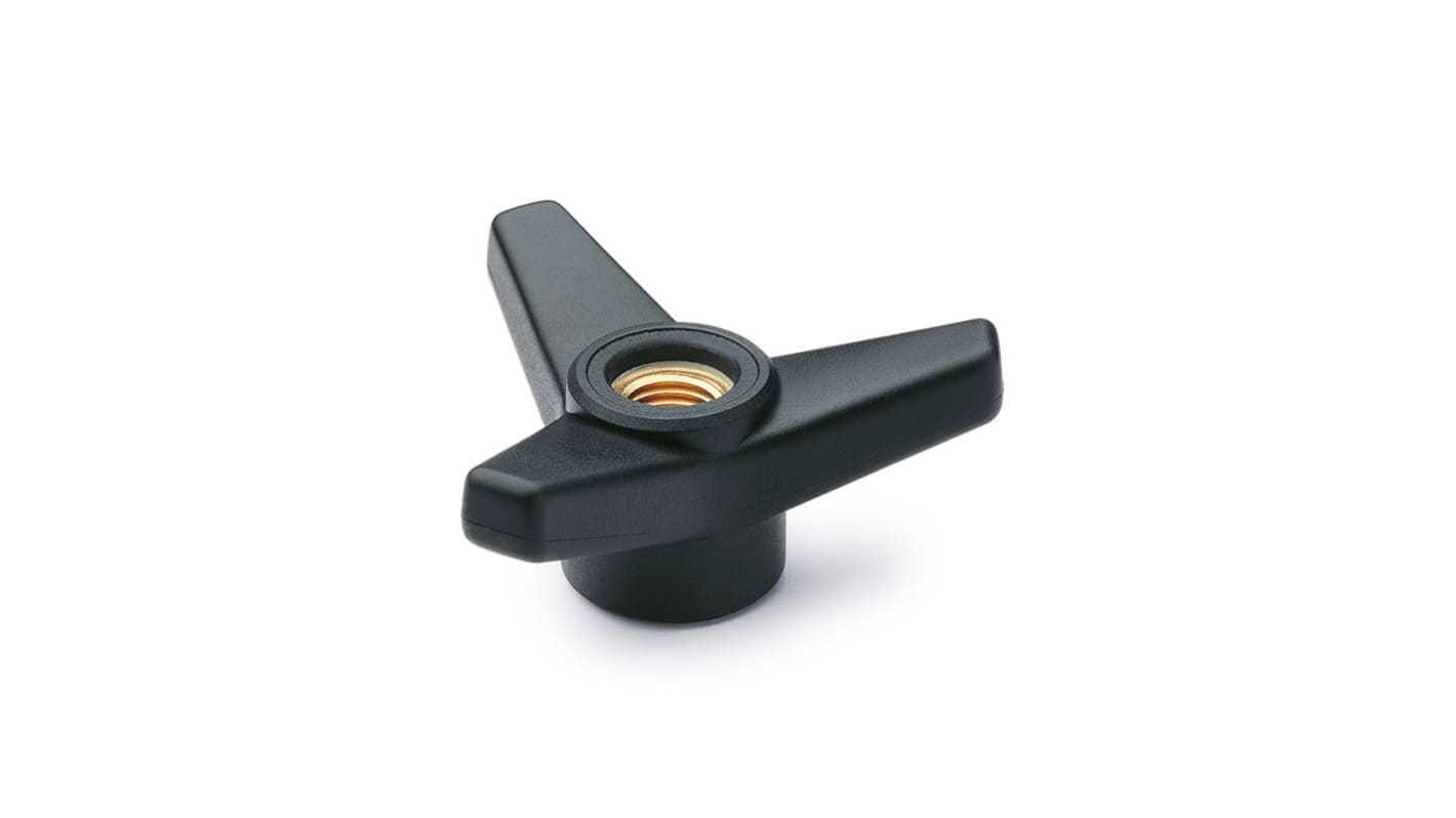 Elesa 65711 Black Glass Fibre Reinforced Polyamide Knob, M16, Threaded Through Hole