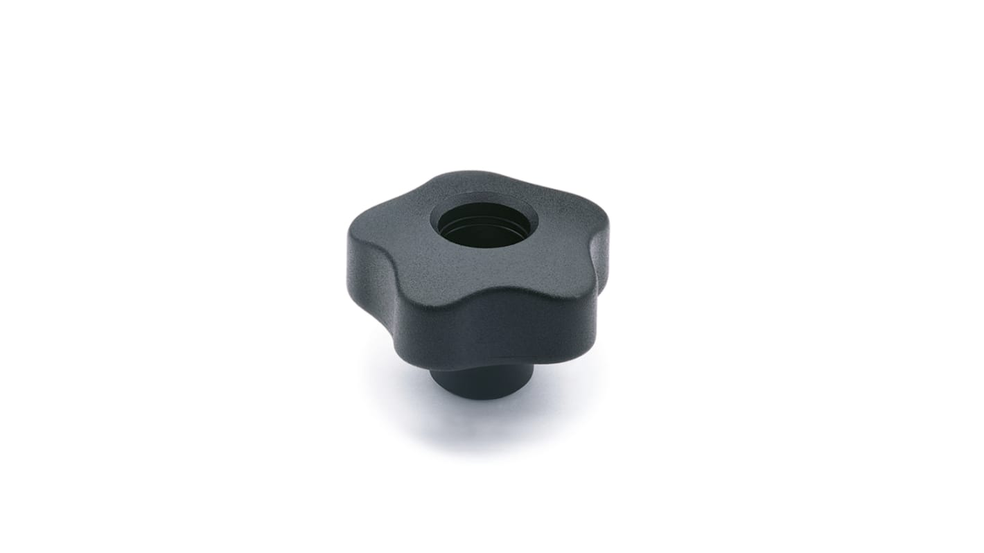 Elesa 69746 Black Polypropylene Based Technopolymer Knob, M6, Threaded Through Hole