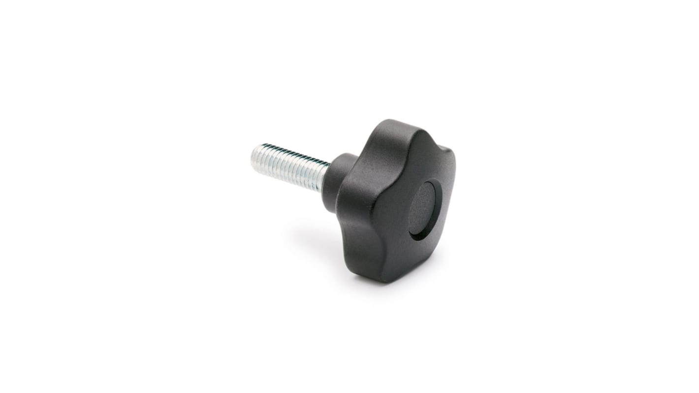 Elesa 69832-C9 Black Polypropylene Based Technopolymer Knob, M6 x 16, Threaded Stud