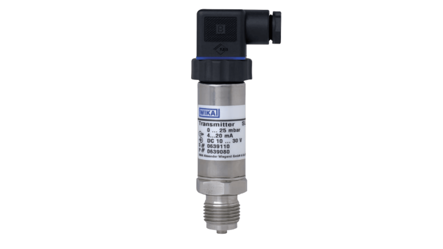 Sensor de presión manométrica WIKA, -25mbar → 0mbar, salida 2 cables, 4 → 20 mA
