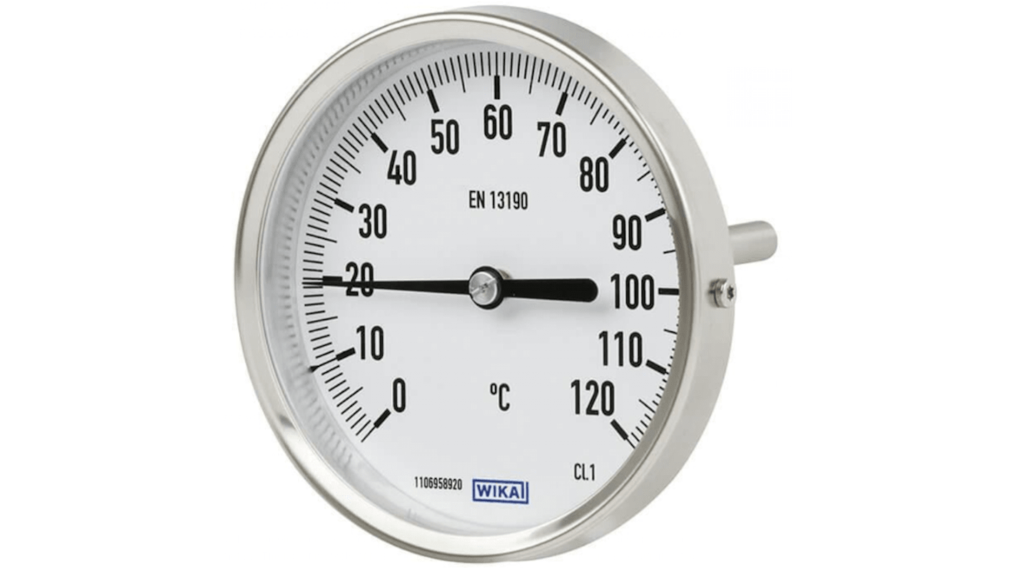 Termometro a quadrante WIKA, 0 → +60 °C Classe 1 per EN 13190, Ø quadrante 63mm, Quadrante